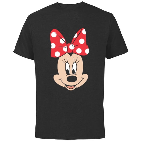 Disney Minnie Mouse Polka Dot Bow Big Face - Short Sleeve Cotton T-Shirt for Adults - Customized-Black