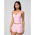 thumbnail image 4 of IBTOM CASTLE 2 Piece Workout Sets for Women Shorts Yoga Pilates Outfits Striped Backless Halter Padded Tank Top With High Waist Fold-over Biker Shorts Pink, 4 of 7