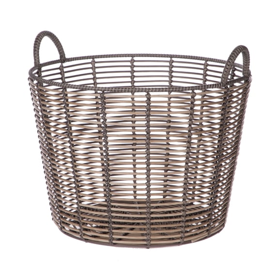 Extra Large Round Poly Rattan Decorative Storage Basket with Handles, 18.7 in x 16 in