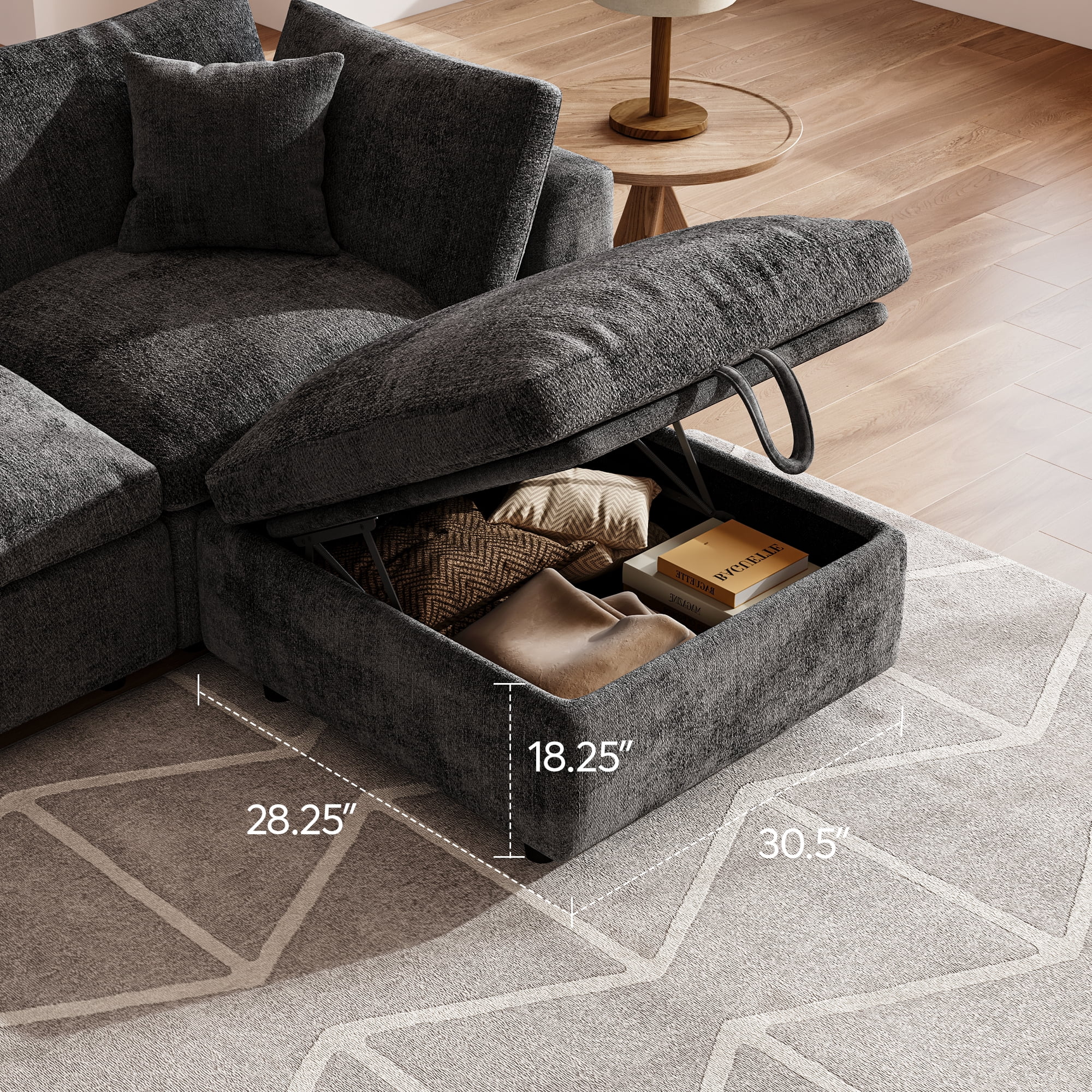 BINBANK Luxurious Cloud Modular Sectional Sofa, Modern Chenille Couch L-Shaped with Storage Ottoman, USB Type-C Ports & Cup Holders for Living Room