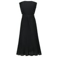 thumbnail image 4 of Hotian Women V-neck Self Tie High Waisted Wrap Pleated Chiffon Long Maxi Dress Black XL/US10-US12, 4 of 4