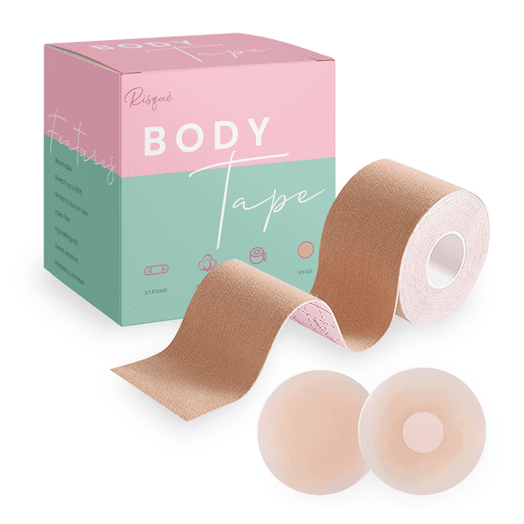 Boob Tape, Breast Lift Tape for Contour Lift & Fashion | Boobytape Bra Alternative of Breasts | Body Tape for Lift & Push up in All Clothing Fabric Dress Types | Waterproof Sweat Proof Bob Tape Beige
