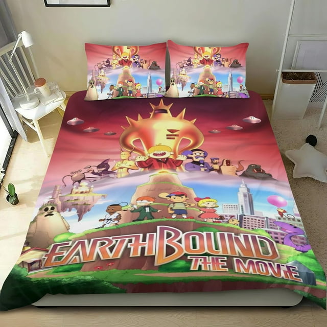 Película de Earthbound Conjunto de sábanas temático, trío de piezas, cómodo y amigable con la piel, diseño único, regalo de decoración para el hogar para familiares, amigos y fans,173cm *218cm
