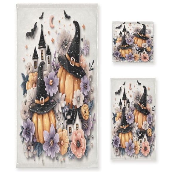 3 Piece Bath Towels Set Bath Towel, Hand Towel and Face Towel for Bathroom, Gym, Hotel Pumpkins and Witch Hats
