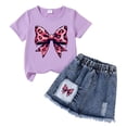 thumbnail image 4 of BOBOGOJP Kid Girls Clothes Outfits Bowknot T-Shirt + 2 In 1 Denim Short Skort Summer Clothing Set, Size 4-10, 4 of 4