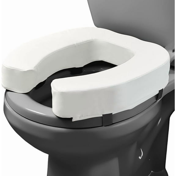 Padded Toilet Seat Riser for Seniors - Adds 3 inches. Universal Fit - FIRM Raised Toilet Seat Cushion with High-Density Foam for Enhanced Comfort & Elevation. Post-Surgery Must have (White)