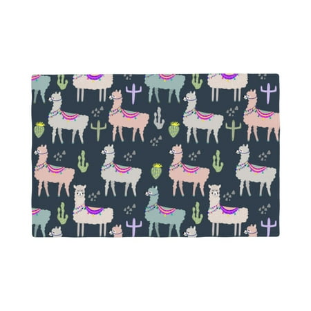

Placemats Set of 4 alpacas llama cactus navyblue Heat Resistant Non - Slip Place mats Waterproof table mat for Kitchen Dining-4片装