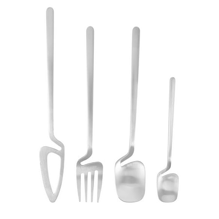

Matte Cutlery Set Stainless Steel Dinner Tableware Flatware Set Knife Fork Spoon Dinnerware Set Party Set(Silver 4 PCS)