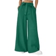 thumbnail image 2 of LEKWK Wide Leg Pants Woman High Waisted Drawstring Casual Pants with Pockets Loose Fit Comfy Palazzo Pants Spring Summer Fashion Outfits, 2 of 5