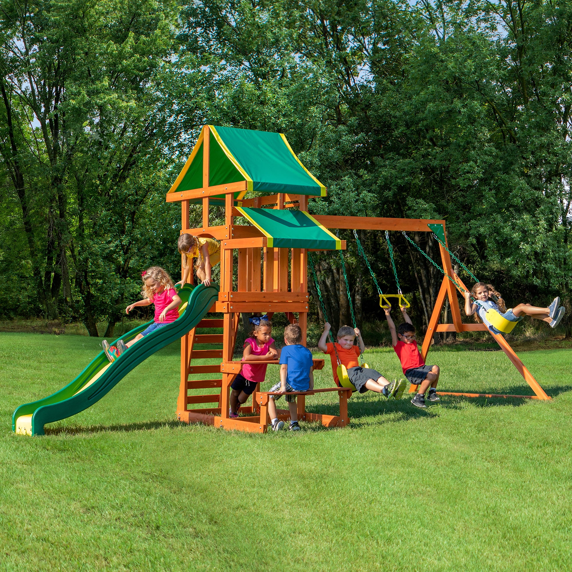 Backyard Discovery Tucson Cedar Wooden Swing Set Walmartcom