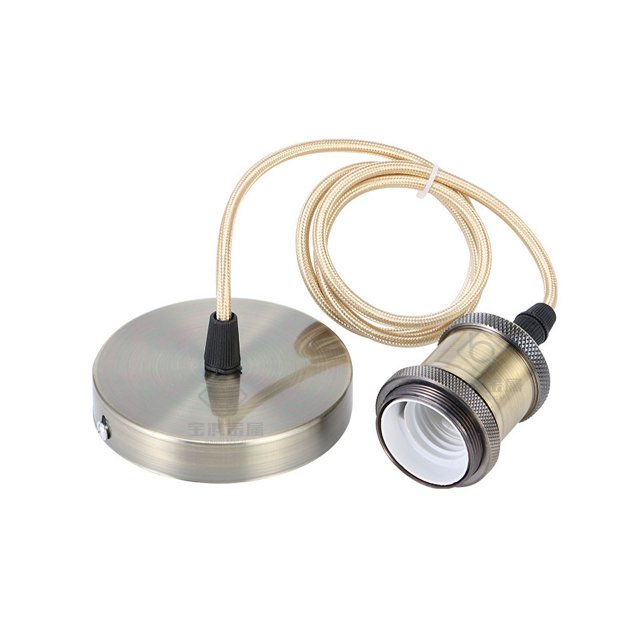 Lámpara Colgante Vintage Estilo Industrial Portalámparas E27 Moderno con Cable Trenzado Redondo de 1M-Latón Antiguo