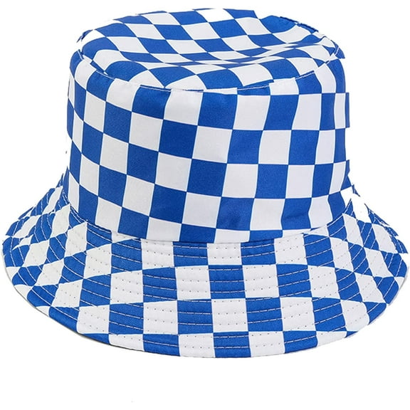CoCopeaunts Plaid Bucket Hats Mens Fashion Reversible Fisherman Hat Street Travel Sunscreen Double Sided Wear Sun Cap for Women