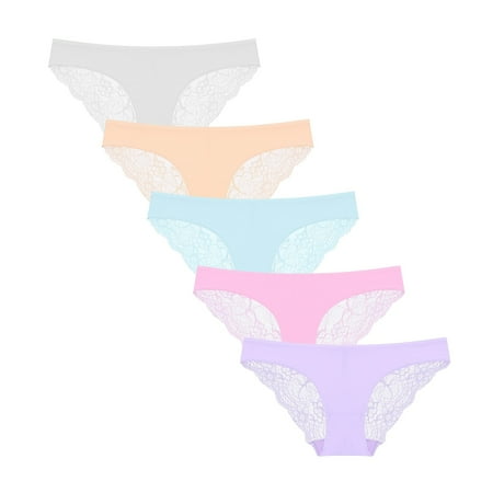 

5Pack Briefs for Women s Lace Basic Panties Underwear Hipster Ladies Low Rise Seamless T-Back Underpants Boyshort