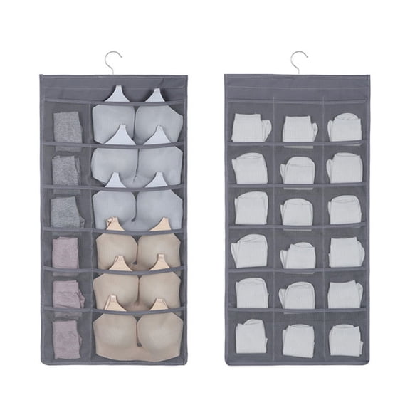Hanging Underwear Organizer With 30 Mesh Pockets, Breathable Mesh Compartments, with Metal Hanger, For Wardrobe Bra & Panty Space‑Saving Storage