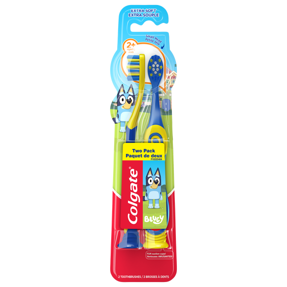 Colgate Kids Toothbrushes and Suction Cup, Extra Soft, Bluey, 2 Pack