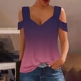 thumbnail image 2 of Plebaso Cold Shoulder Womens Gradient Tops V Neck Short Sleeve Blouses Loose Basic Tees Summer Casual Shirts, 2 of 5