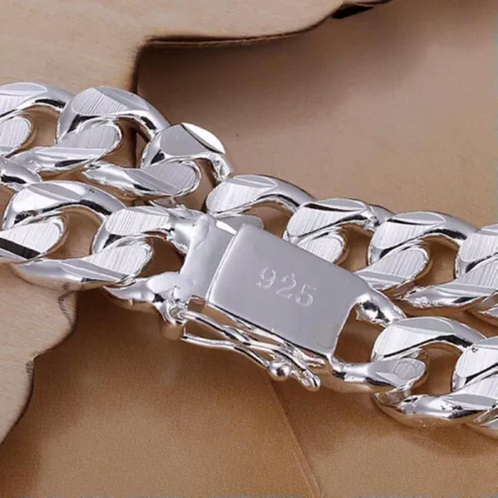 EIMELI 925 Sterling Silver Mens Bracelet Heavy Thick Cuban Link Chain Fashion For Men