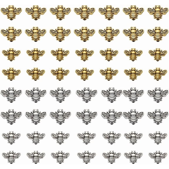 100pcs 2 Sizes Bee Spacer Beads Honeybee Metal Beads Tibetan Style Alloy Spacers Bumble Bees Bracelet Bead for Necklace Bracelet Jewelry Making Keychain Silver/Golden