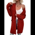thumbnail image 2 of Suéter Cárdigan de Larga para Mujer, Otoño e Invierno, Tejido de Punto , con Botones Delanteros, Abrigo Rojo Óxido S, 2 of 7