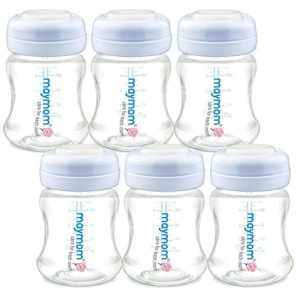 Maymom Wide Neck Breastmilk Storage Bottle 4.7oz/140mL, Re-markable SureSeal Disc, Blue 4pc