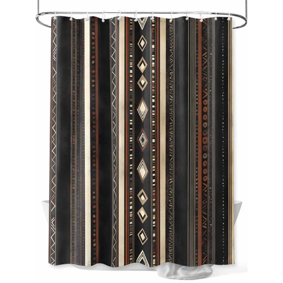 Fsddascl Black Beige Boho Shower Curtain Set - Extra Long 72" x 96" Washable Bathtub Curtain with 12 Hooks, Vintage Abstract Geometric Ethnic Waterproof Fabric Stall Shower Curtains for Bathroom