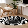 thumbnail image 4 of Round Rugs 3.3Ft, 3D Optical Illusion Round Area Rug Washable Indoor Throw Carpet, Black White Checkered Gingham Plaid Vortex Soft Non Slip Circle Rug for Laundry Room Patio Home Decor Aesthetic, 4 of 8