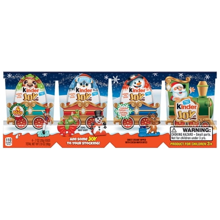 Kinder Joy Eggs, Holiday, Sweet Cream and Chocolate Wafers with Toy Inside, Great for Holiday Stocking Stuffers, 0.7 oz, 4 Eggs