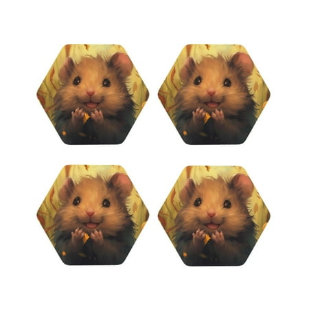 

Leather Coasters Set of 4 - Cute Sunflower Guinea Pig Lightweight Non-Slip Drink Coasters for Desk Anti-Scalding Desk Cup Coasters for Office Table Decor Hexagon