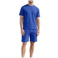 thumbnail image 4 of Yaoyar Mens 2 Pieces Outfits Casual Cotton T Shirt and Shorts Set Summer Short Sleeve Waffle Tracksuits, 4 of 5