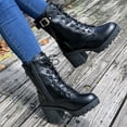 thumbnail image 7 of Wovix Women's Ankle Boots Zip Heel Platform Ankle Combat Boots Trendy Plaid Daily Shoes Winter Thermal Boots Black 35, 7 of 7