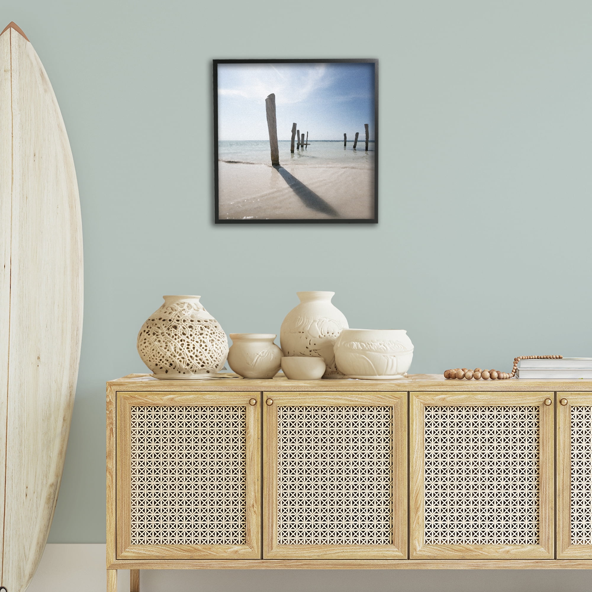 Stupell Industries Eight Beach Posts Coastal Photography Black Framed Art Print Wall Art, 24 x 24