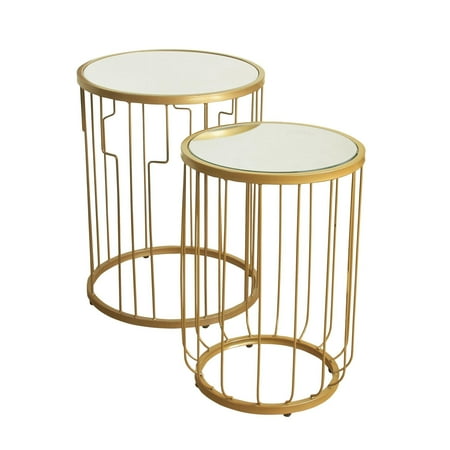 Glass Metal Accent Table - HomePop Metal Accent Table with Glass Top (Set of 2), Gold