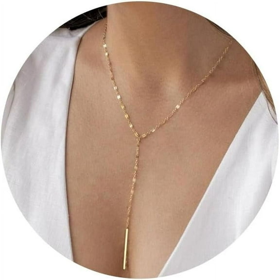 Lariat Necklace for Women Gold Long Y Necklace Trendy 14K Gold Plated Layered Drop Necklace Dainty CZ Pearl Bar lariat Necklace Women Wedding Jewelry