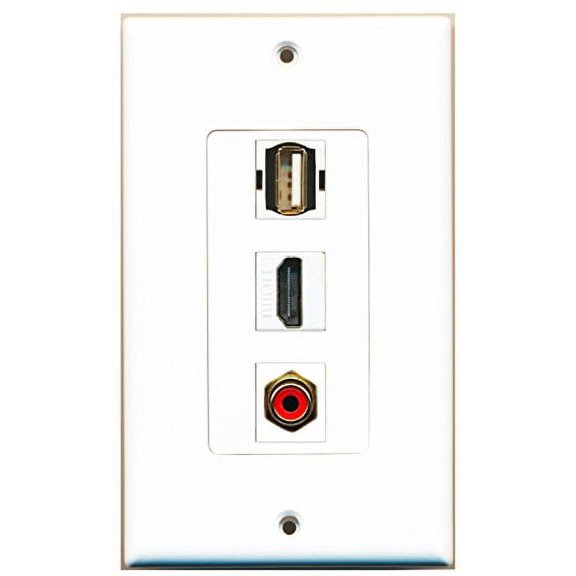 RiteAV - 1 Port HDMI 1 RCA Red 1 USB A-A Wall Plate Decorative