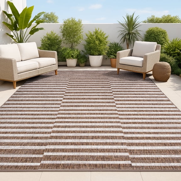 JONATHAN Y SANTA MONICA 8 x 10 Area Rug, Sukie Offset Stripe - Brown/Beige, SMB133B-8