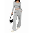 thumbnail image 2 of Women 2 Piece Matching Lounge Sets Clothing Comfiest Wide Leg Pants Y2K Sweatsuits Fall Outfit Gray S, 2 of 10