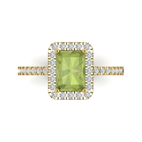Halo Engagement Ring for Women - 1.86ct Natural Peridot in 14K Yellow Gold Promise Ring