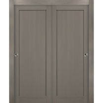 Sliding Closet Bypass Doors 64 x 96 with hardware | Quadro 4111 Grey Ash | Sturdy Top Mount Rails Moldings Trims Set | Kitchen Wooden Solid Bedroom Wardrobe Doors