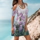thumbnail image 1 of Puntoco Vestido Casual Estampado Con Cuello Redondo Y Manga Corta Con Hombros Descubiertos Para Mujer Vestido De Manga Corta Con Cuello Redondo Púrpura M,Regalos Para Mujer Joven, 1 of 5