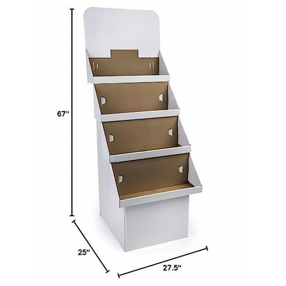4-Tier Point of Purchase Dump Bin Display with Removable Header, White Corrugated Cardboard - Sold in Sets of 2