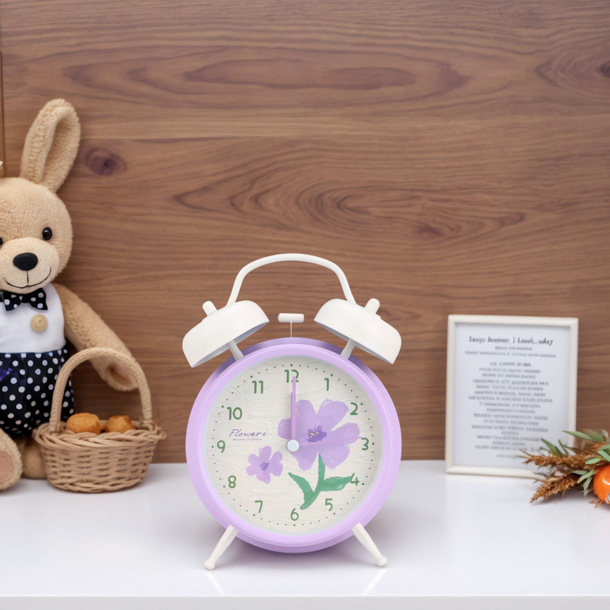 Unique Bargains Floral Vintage Metal Alarm Clock Purple 4.6"L x 2.2"W x 6.6"H