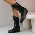 thumbnail image 5 of Tawop Womens Boots Knee High Lace Up Round Toe Winter Black Boots, 5 of 8