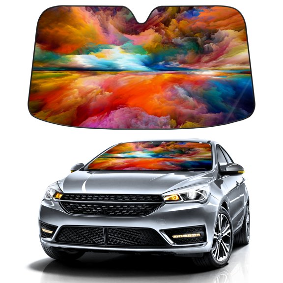 Car Windshield Sun Shade For Front Window Colorful Rainbow Clouds Foldable Vehicle Windshield Car Sun Visor Covers Automotive Window Protector Car Camping Privacy Sun Blocker