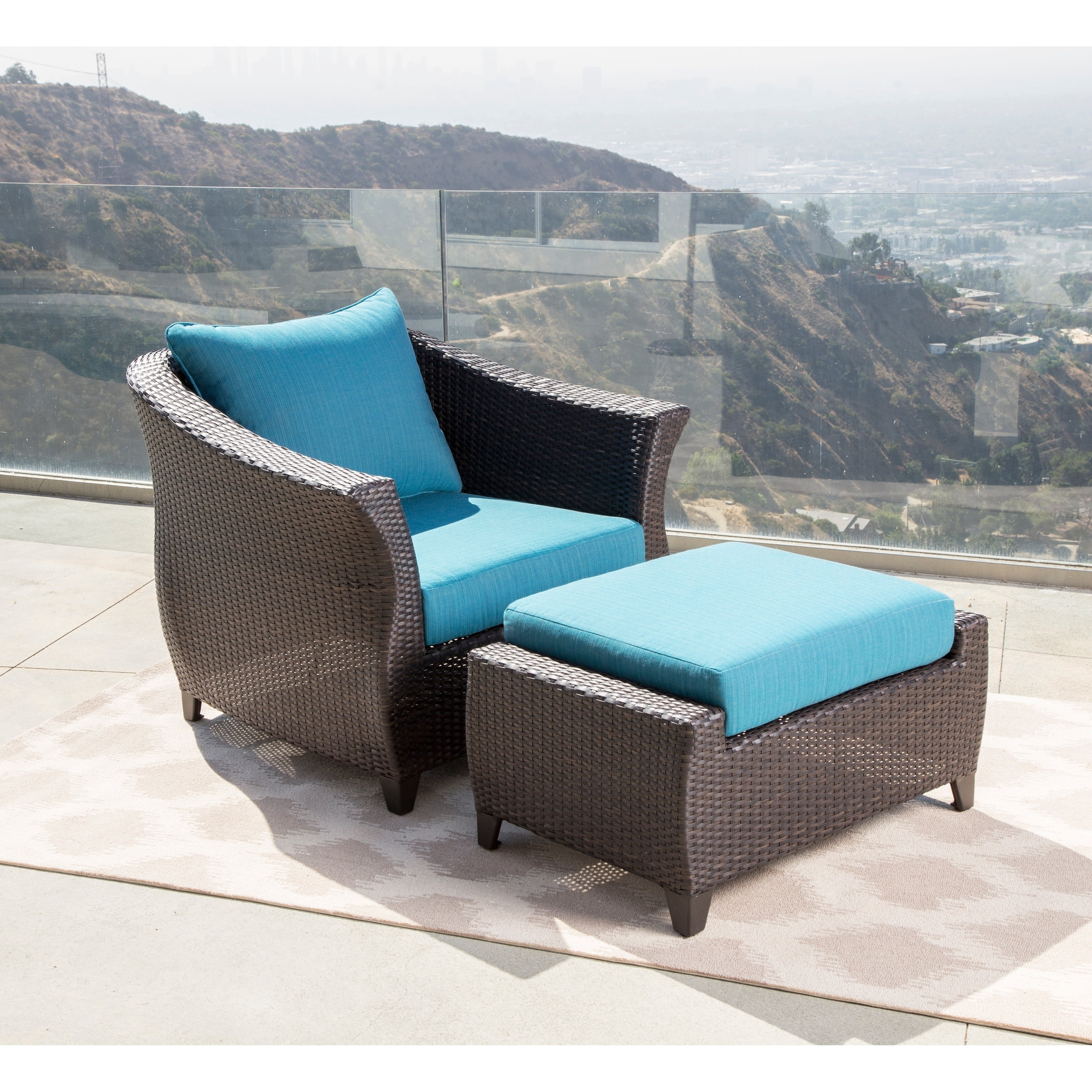 Abbyson Jayden Wicker Outdoor Chair and Ottoman Set with Sunbrella