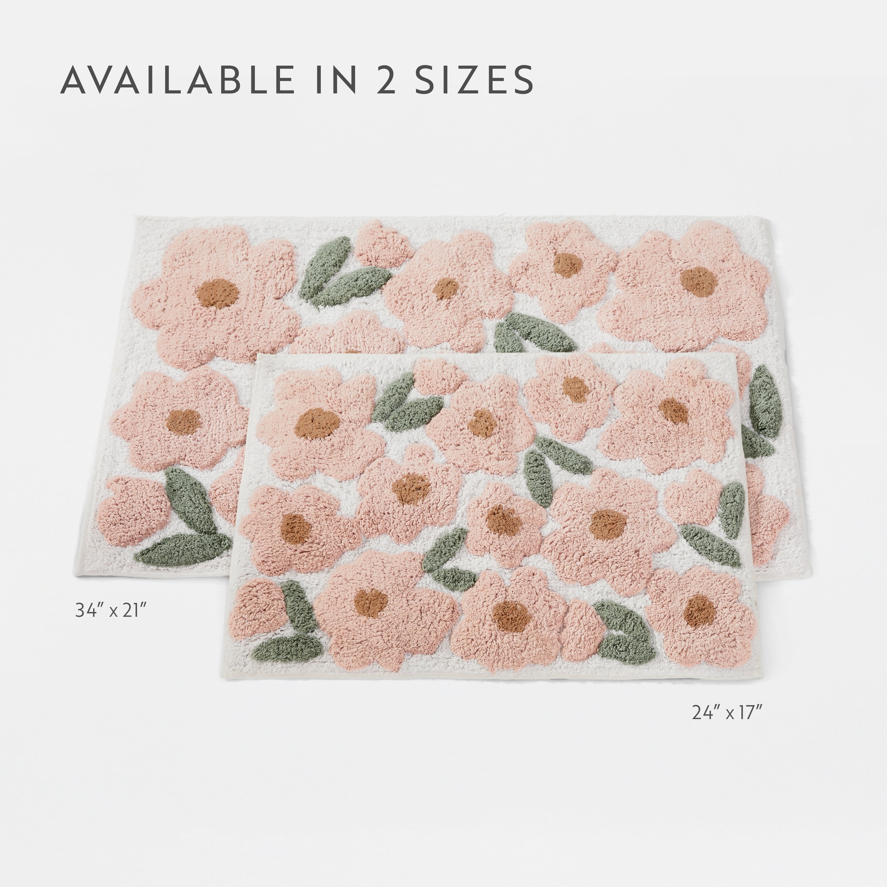 100% Cotton Floral Patterned Bath Mat by Comfort Canopy, Pink Blossoms, 24" x 17"