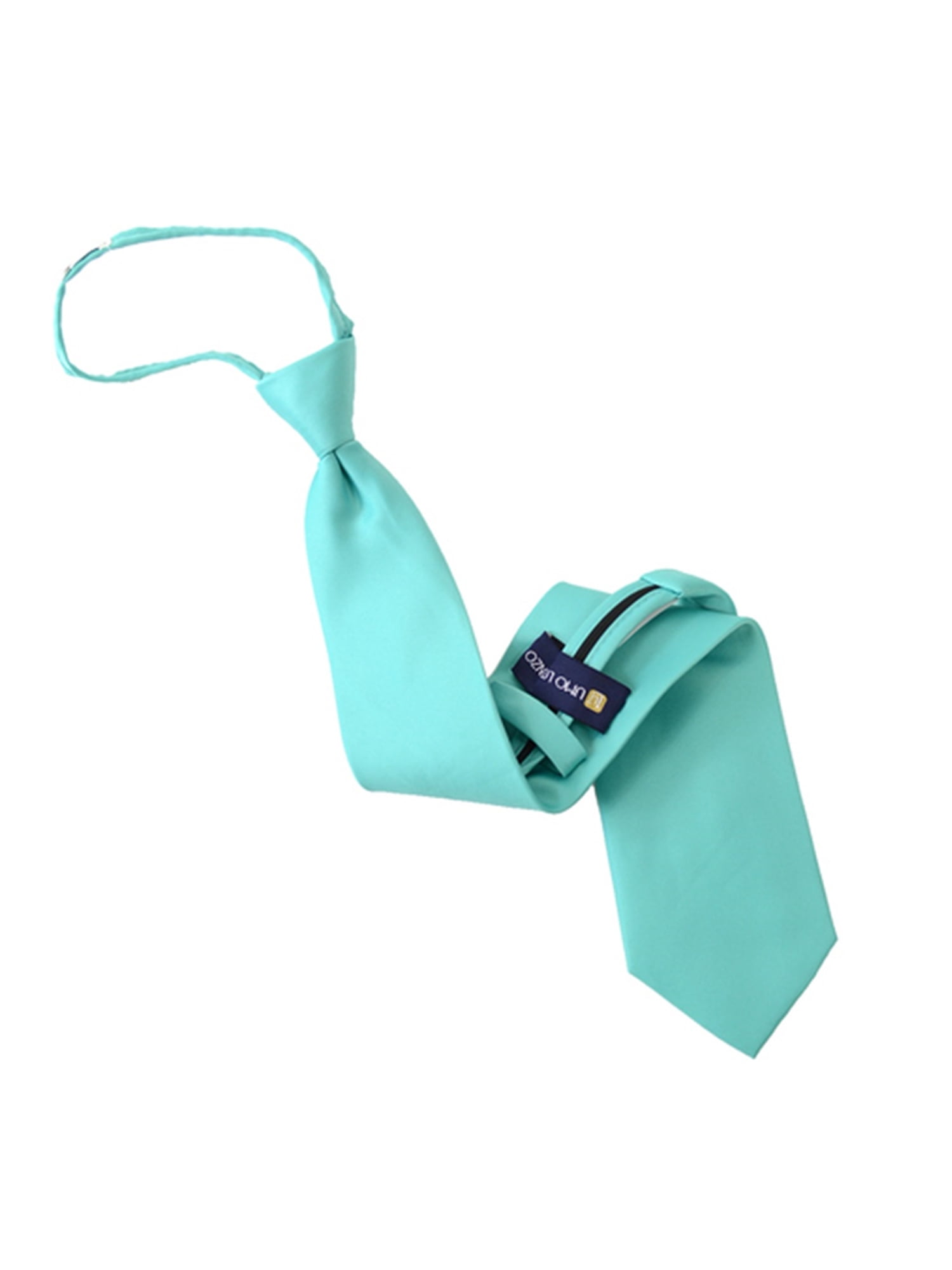 The Dapper Tie Men's Turquoise Green Solid Color Pretied Zipper Neck Tie