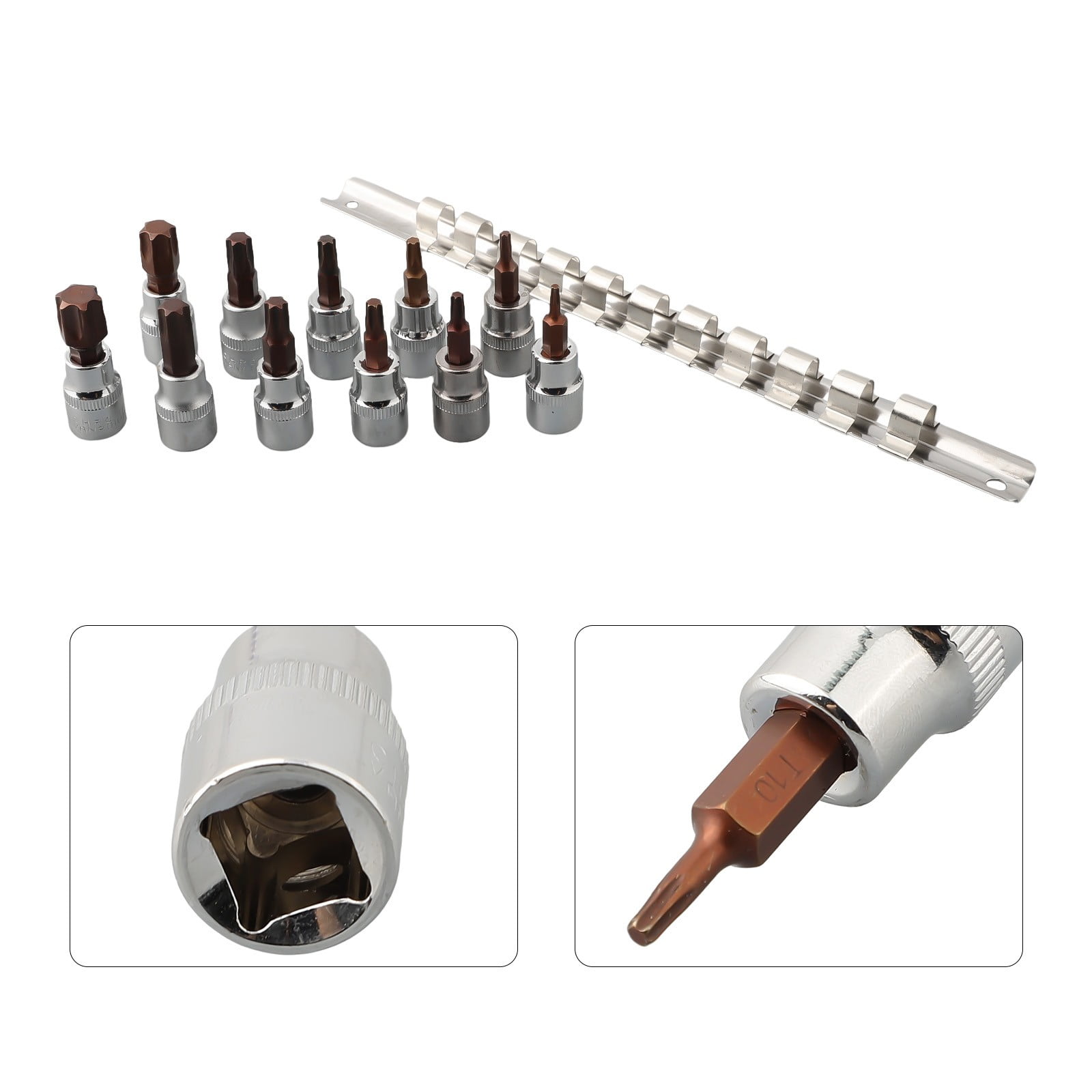 11PCS 3/8 1/4inch Drive Alloy Torx Screwdriver Bits Socket Bit T10-T60 Hand Tool Star Shaped Screwdriver Socket Tool SET B