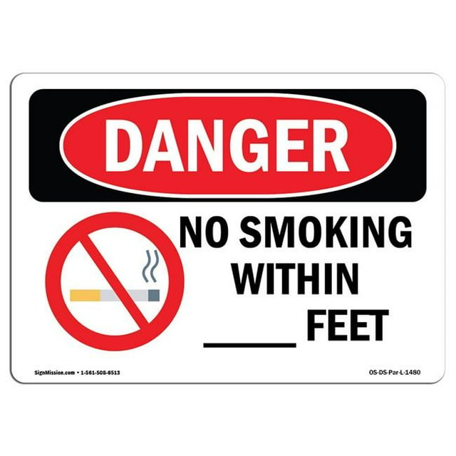 SignMission OS-DS-A-1218-L-1480 12 x 18 Po Signe de Danger OSHA - Personnalisé Interdit de Fumer à l'Intérieur - Pieds