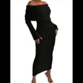 thumbnail image 3 of Vestido Ajustado Tipo Suéter con Hombros Descubiertos para Mujer, Elegante, de Larga, para Fiesta en Club, Midi y Formal. Negro L, 3 of 9