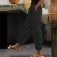 thumbnail image 3 of Summer Pants for Women Cotton And Linen Elastic Waistband High Waistband Pocket Pants Side Nine Point Pants Loose Casual Pants Straight Leg Pants Womens Pants Casual & Wide Leg, 3 of 3